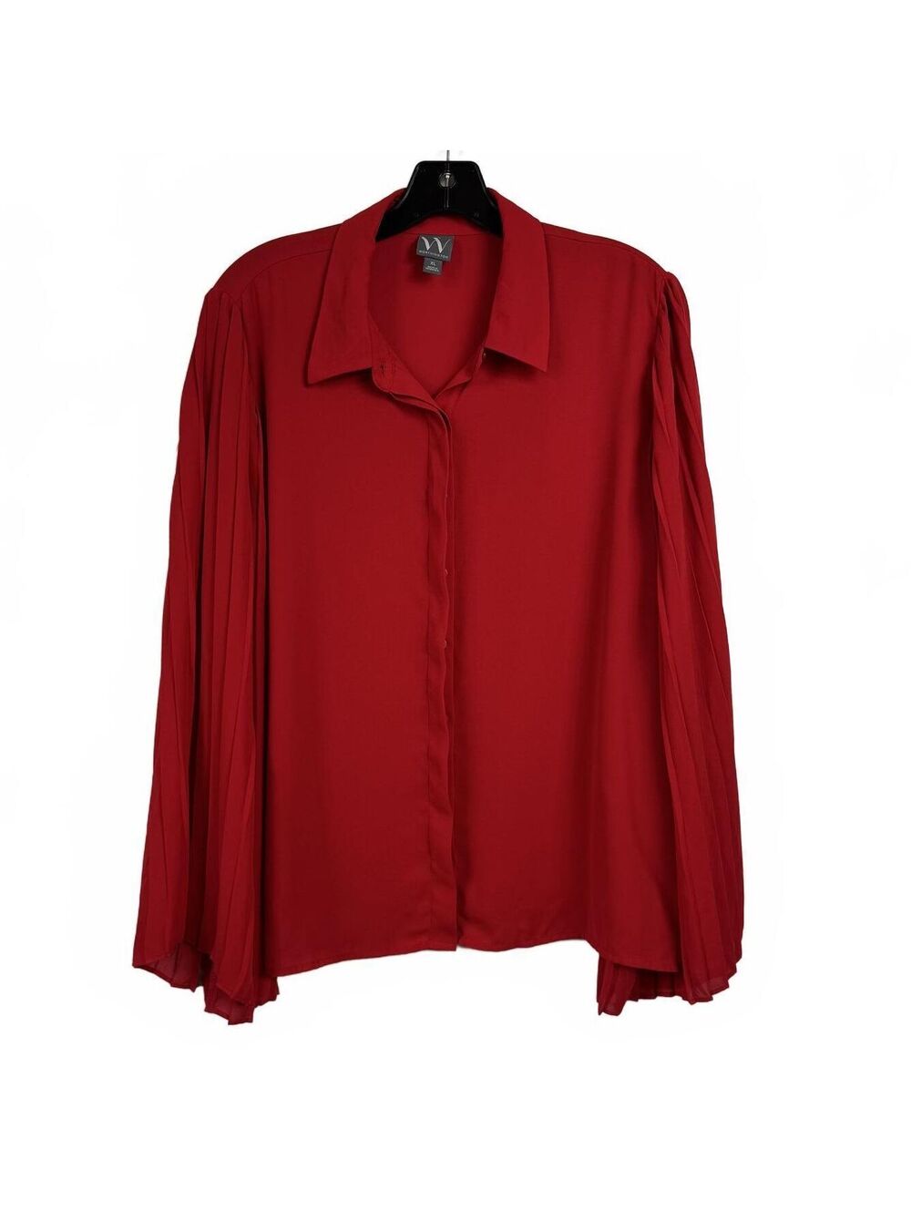 Worthington Red Long Sleeve Button Up Blouse Women Size XL